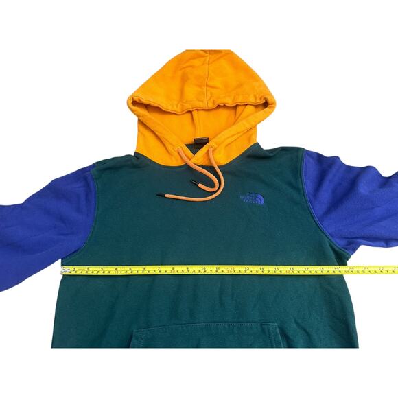 North Face TNF Blue Yellow Green Colorblock Mens Small Hoodie Sweatshirt - Picture 6 of 7